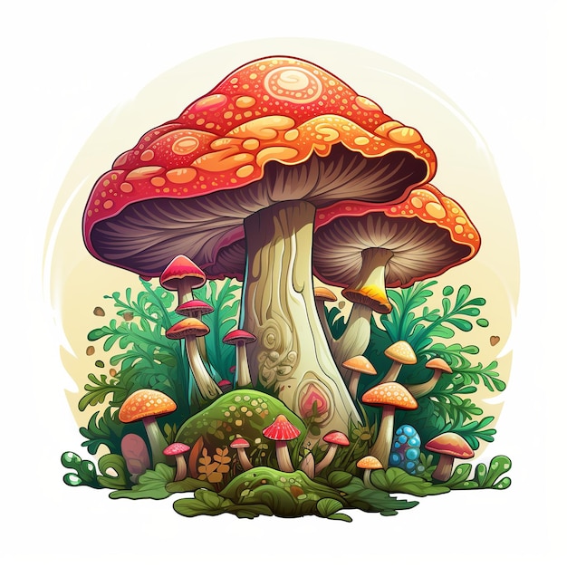 illustrazione di Mashroom albero colorato immagine vettoriale 2D stile cartone animato