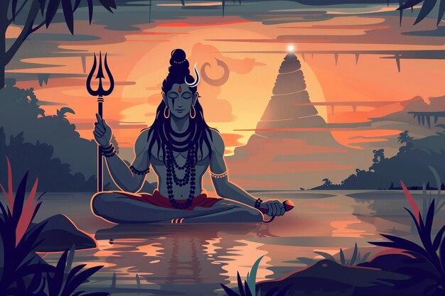 Illustrazione di meditazione divina del Signore Shiva in tranquilla contemplazione