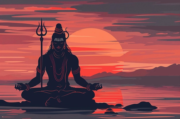 Illustrazione di meditazione divina del Signore Shiva in tranquilla contemplazione