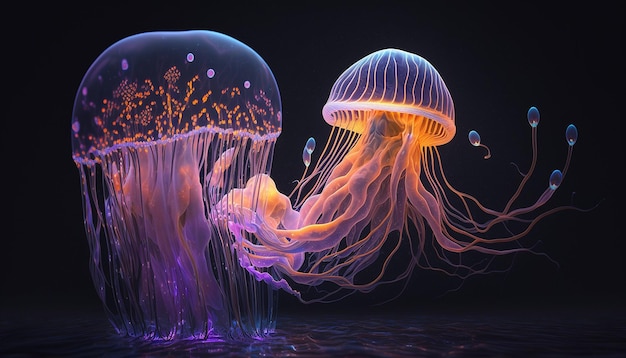 Illustrazione di meduse colorate immagine arte generatore ai