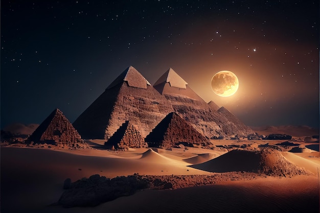 Illustrazione di misteriose piramidi antica civiltà paesaggio mistico AI