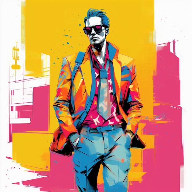 Illustrazione di moda uomo in colori vivaci e audaci