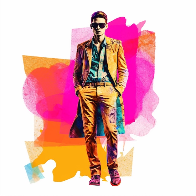 Illustrazione di moda uomo in colori vivaci e audaci