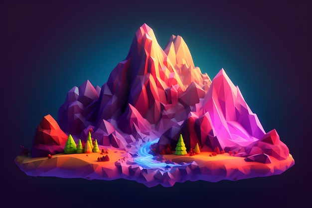 Illustrazione di montagna 3d low poly