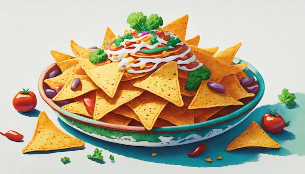 Illustrazione di nachos al formaggio al peperoncino Illustrazione alimentare