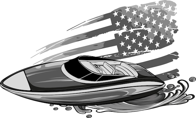 illustrazione di onde marine in speedboat con bandiera americana