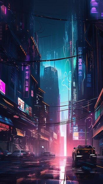 Illustrazione di paesaggio urbano cyberpunk