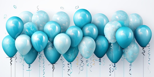 illustrazione di palloncini blu galleggianti su sfondo chiaro Concetto di vacanza Spazio libero
