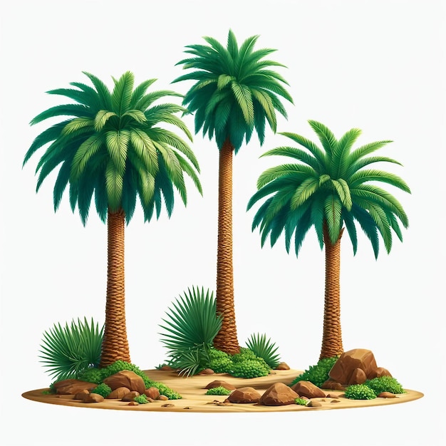 Illustrazione di palme tropicali sullo sfondo bianco senza ombre