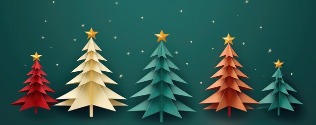 Illustrazione di papercraft dell'albero di Natale Sfondi di striscione di Natale Generativo ai