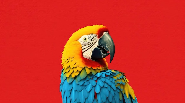 Illustrazione di pappagallo rosso e blu colorato su solido _24xjpg