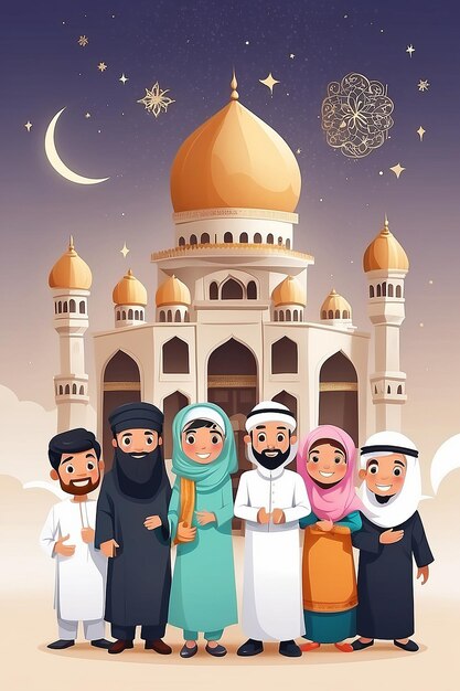 Illustrazione di persone piatte che festeggiano l'Eid al-Adha