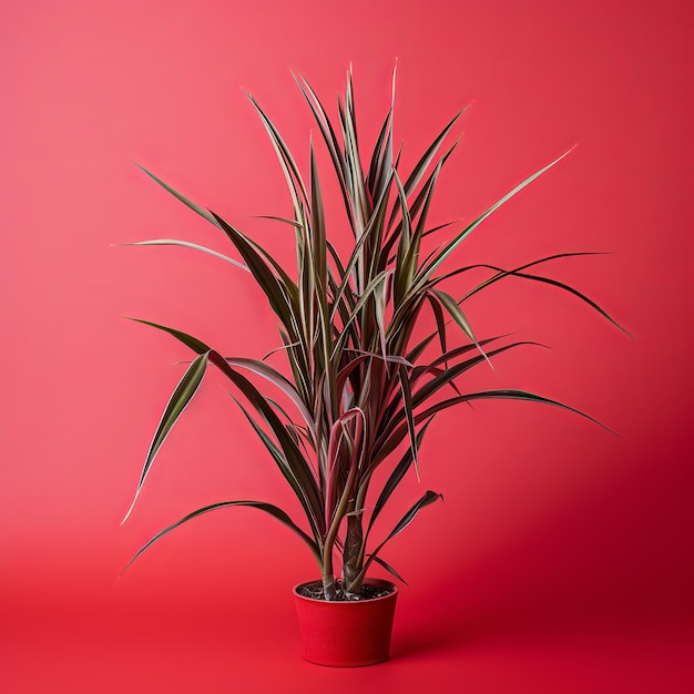 illustrazione di piante di dracaena marginata con sfondo rosso da tagliare