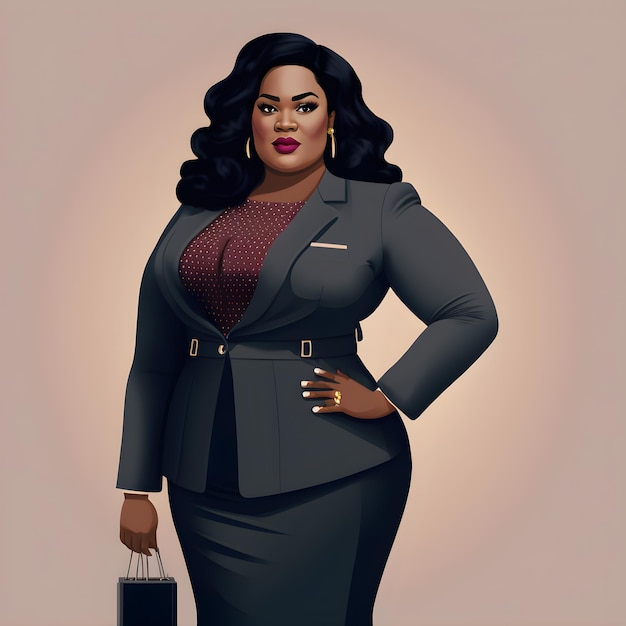 Illustrazione di plus-size signora bella donna d'affari afroamericana CEO in un vestito