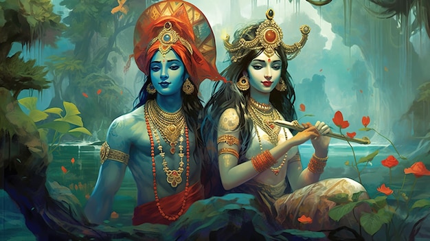 Illustrazione di Radha e Krishna Ai generativa