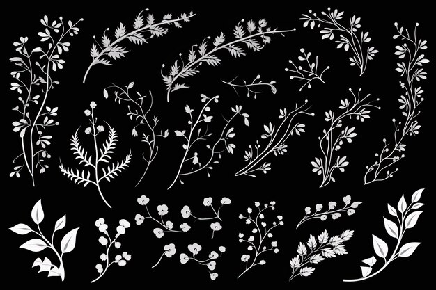 Illustrazione di rami e fiori disegnati a mano, iconografia magica stravagante generata dall'intelligenza artificiale