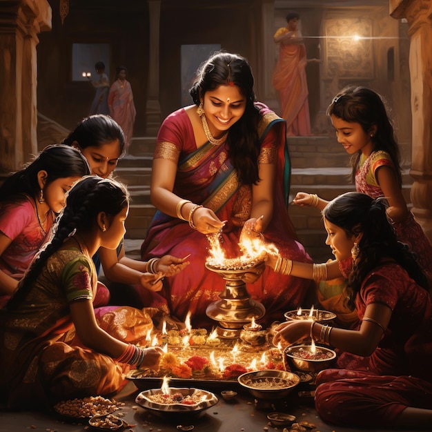 illustrazione di rappresentazioni gioiose delle celebrazioni di Diwali