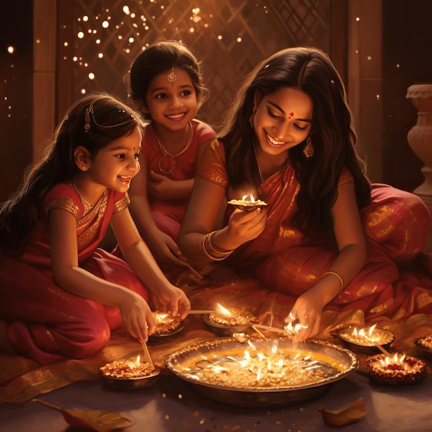 illustrazione di rappresentazioni gioiose delle celebrazioni di Diwali