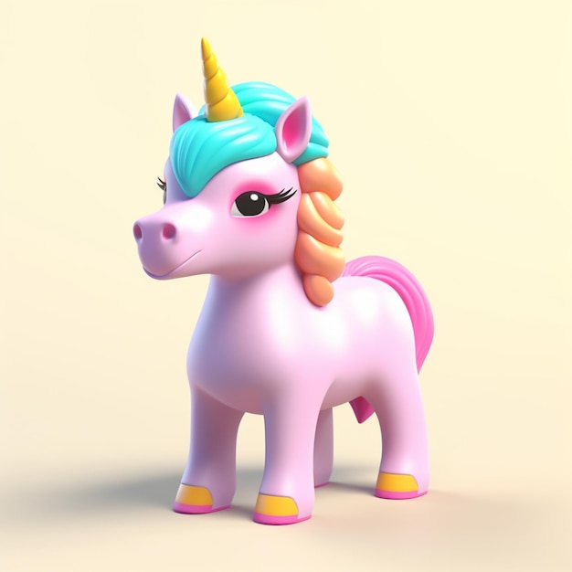 Illustrazione di rendering 3D cartone animato di unicorno