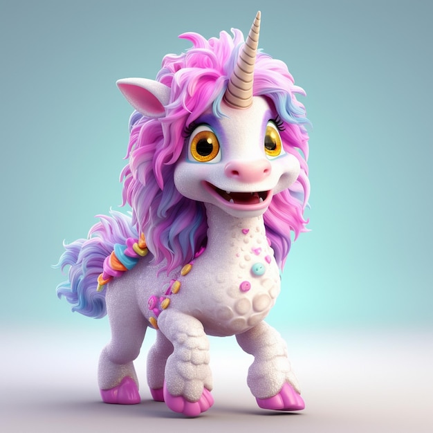 Illustrazione di rendering 3D cartone animato di unicorno