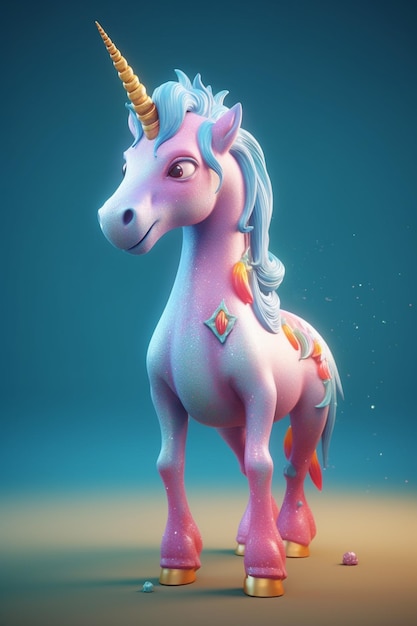 Illustrazione di rendering 3D cartone animato di unicorno