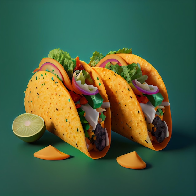 Illustrazione di rendering 3d del cibo texmex dei tacos messicani