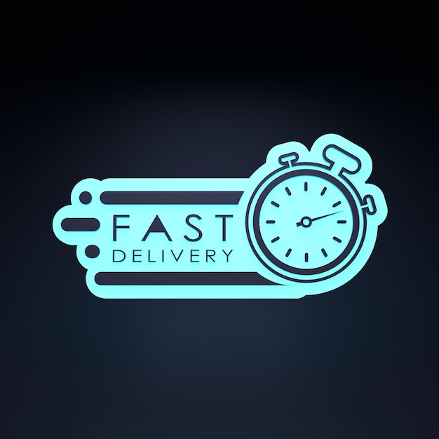Illustrazione di rendering 3d del logo di consegna rapida al neon