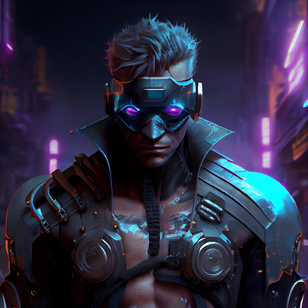 Illustrazione di rendering 3d del soldato futuristico dell'uomo del guerriero cyberpunk