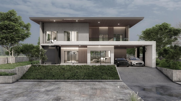 Illustrazione di rendering 3D della casa moderna