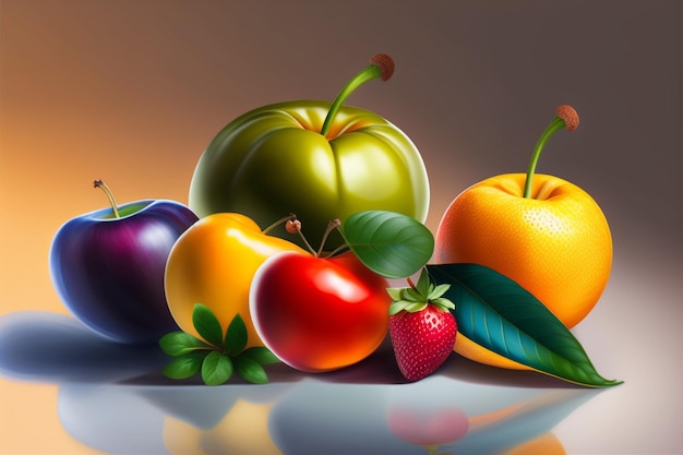 Illustrazione di rendering 3d di frutta fresca