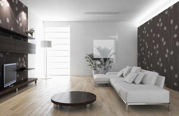 Illustrazione di rendering 3D di interni moderni e luminosi