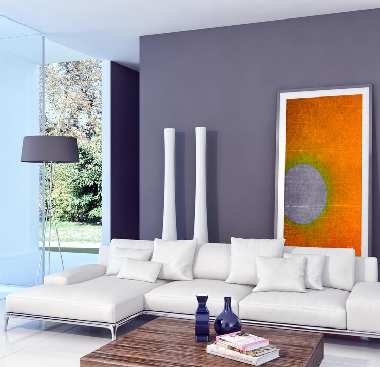 Illustrazione di rendering 3D di interni moderni e luminosi