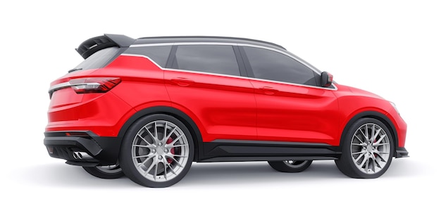 Illustrazione di rendering 3d di SUV compatto per auto sportive rosse