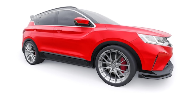 Illustrazione di rendering 3d di SUV compatto per auto sportive rosse