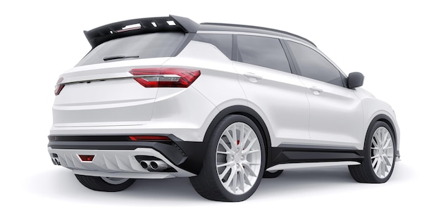 Illustrazione di rendering 3d di SUV per auto compatte sportive bianche