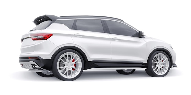 Illustrazione di rendering 3d di SUV per auto compatte sportive bianche
