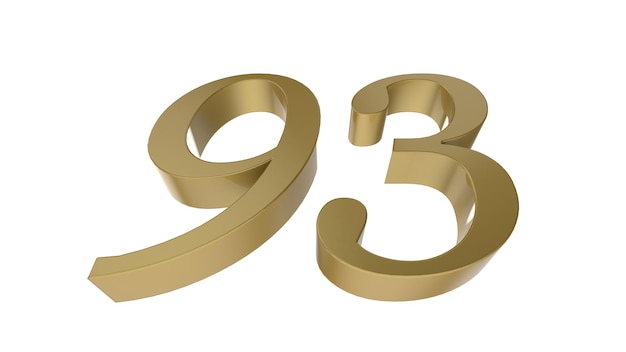 Illustrazione di rendering 3d in metallo a 93 cifre con numero d'oro