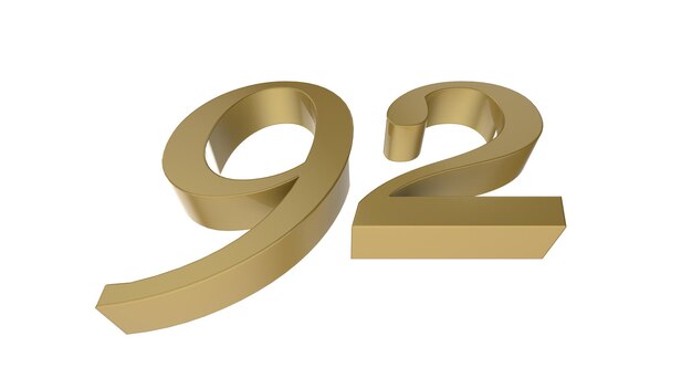 Illustrazione di rendering 3d in metallo con cifre a 92 numeri in oro