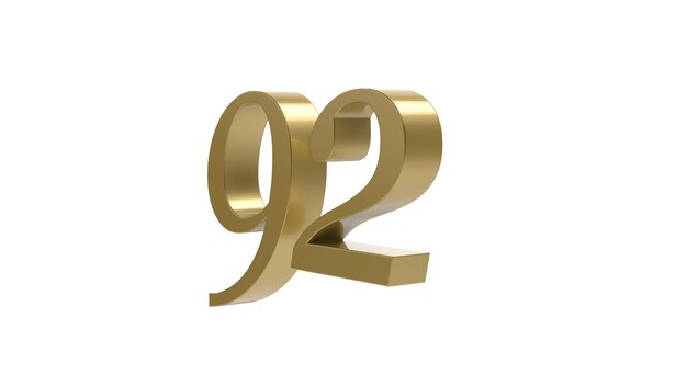 Illustrazione di rendering 3d in metallo con cifre a 92 numeri in oro