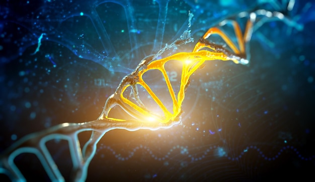 illustrazione di rendering 3d Struttura del DNA su sfondo blu