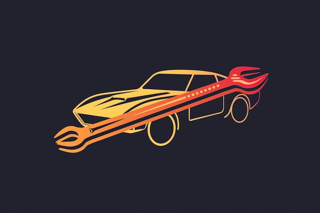 Illustrazione di riparazione automobilistica Ruota e strumenti Grafico a cartoni animati con chiavi