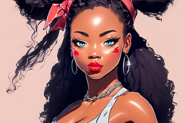 Illustrazione di ritratti di donne Avatar per un social network Illustrazione piatta di donna nera Bellissimo cartone animato anime donna afro-americana ragazza cartone animato femmina Illustrazione da vicino del volto di donna