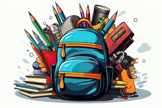 illustrazione di Sack organizzati e libri pronti per la scuola