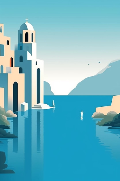Illustrazione di Santorini Grecia Isola Cicladi Isola