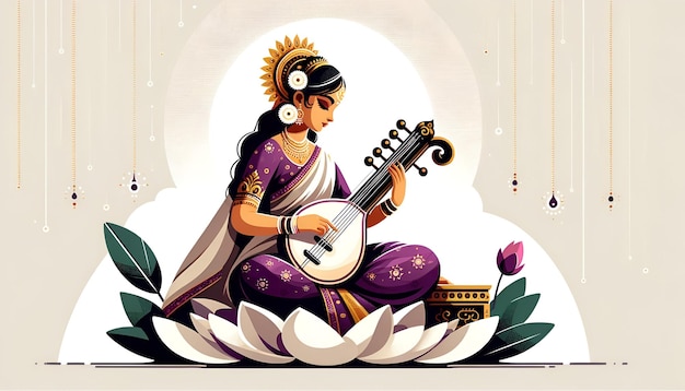 Illustrazione di saraswati puja in stile vettoriale