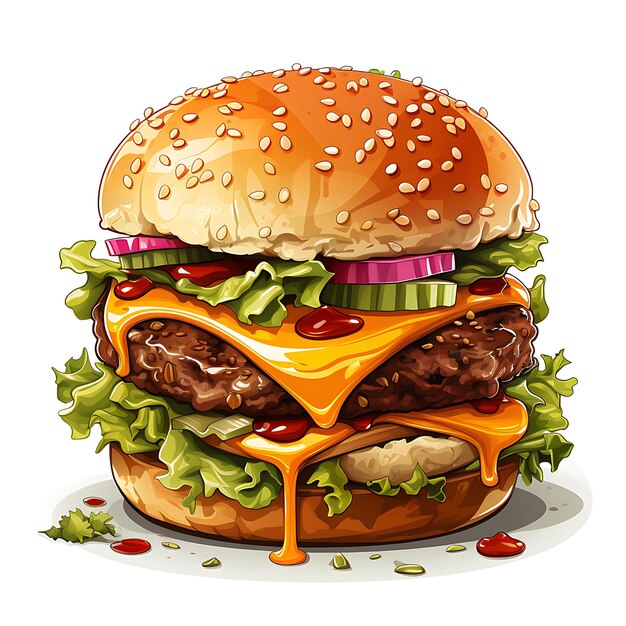 illustrazione di sfondo bianco delizioso hamburger di formaggio