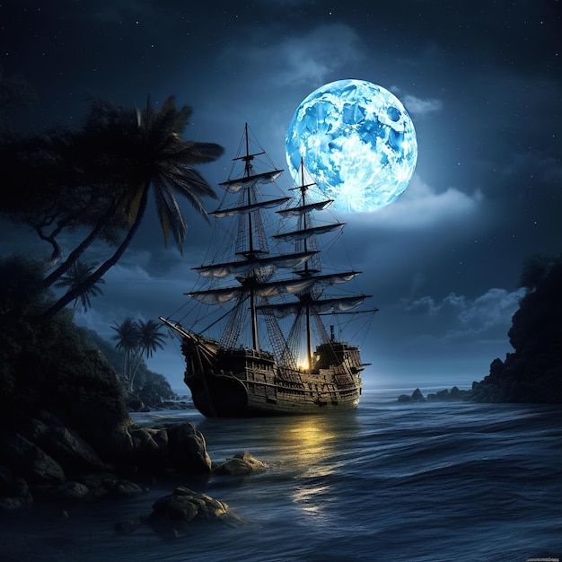 Illustrazione di sfondo della spaventosa riva dei pirati