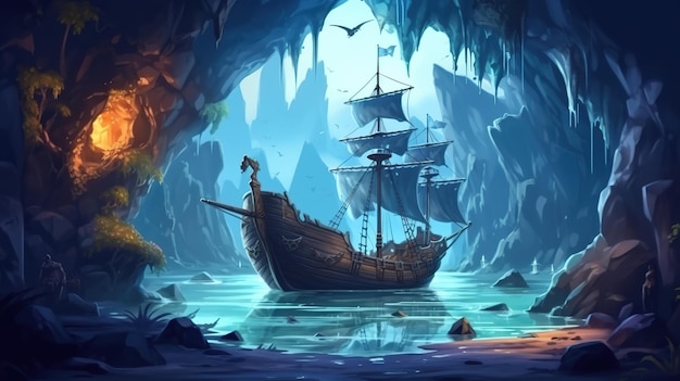 Illustrazione di sfondo della spaventosa riva dei pirati