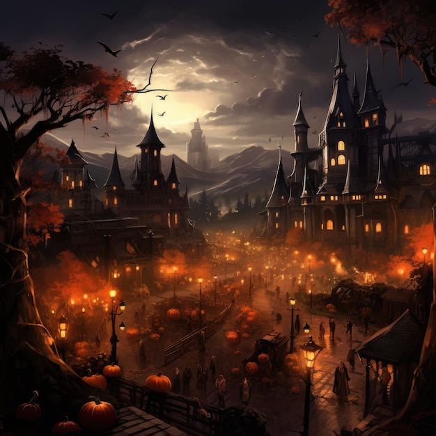 Illustrazione di sfondo di Autumn Town Halloween