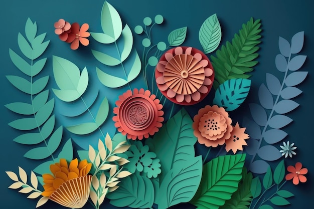 Illustrazione di sfondo di fiori di carta colorata AI generativa
